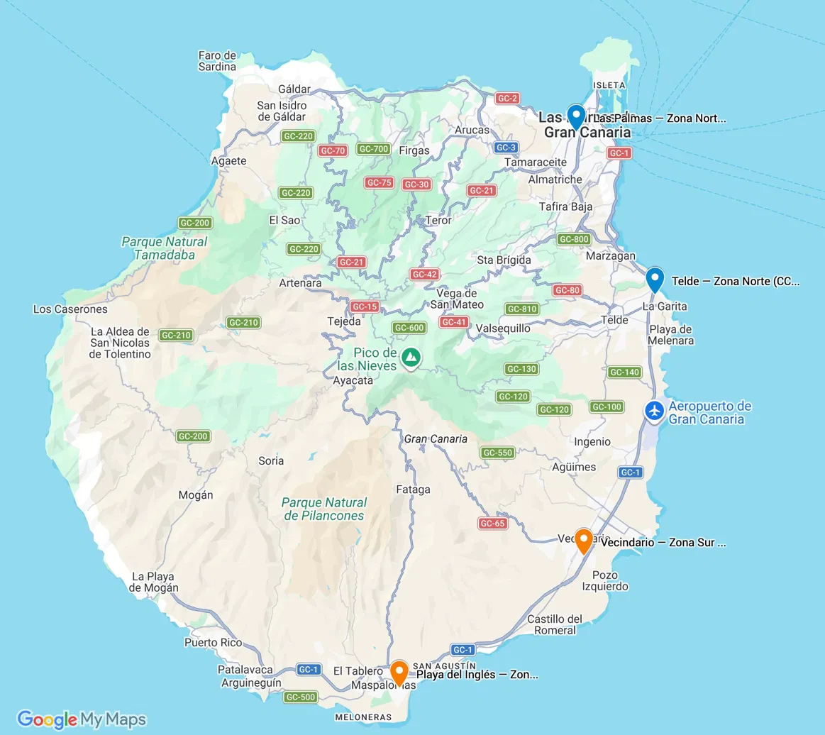 Mapa de Gran Canaria con las zonas donde opera Kπlar